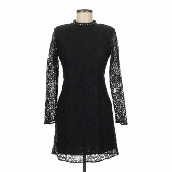 NWT Zara Black Lace Cocktail Party Dress Size Medium Long Sleeve - Picture 2 of 8